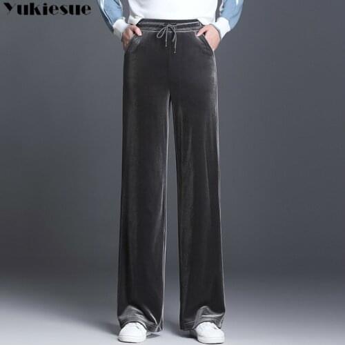 Streetwear autumn 2020 womens straight pants female high waist wide leg pants capris for women trousers woman Plus size