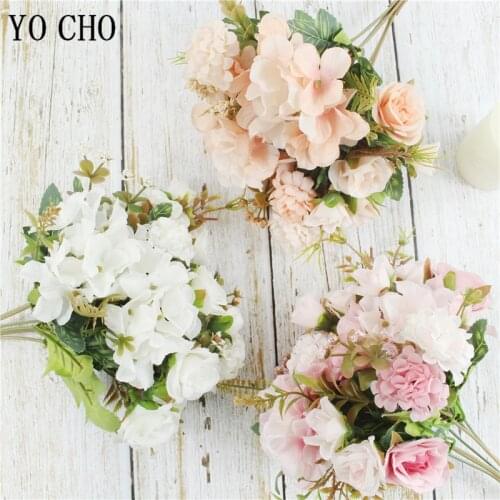 High Quality Hydrangea Hybrid Bouquet Rose Artificial Flowers Silk Fake Flower Spring Decoration DIY Home Garden Wedding Decor