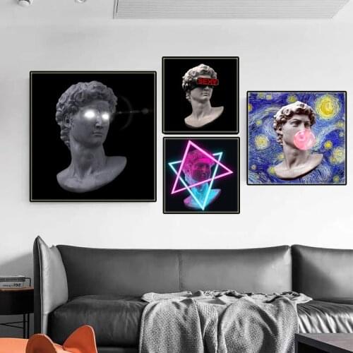 Funny Sculpture Of David Canvas Paintings Modern Abstract Posters Prints Portrait Of David Wall Art Pictures for Home Room Decor
