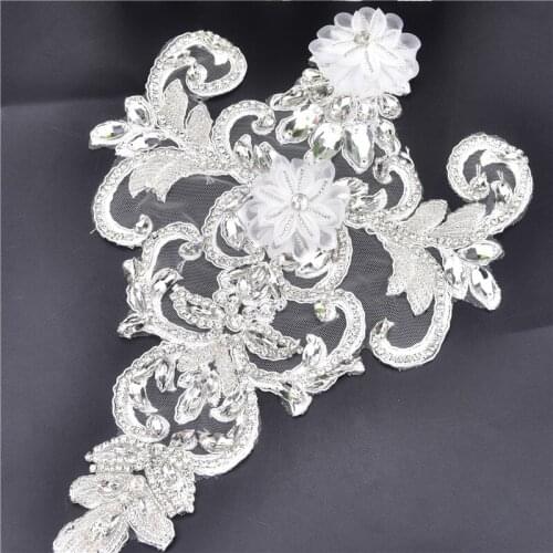 1pcs beautiful large piece handmade beaded crystal sew on Rhinestone Exquisite patch wedding dress applique accessories beading