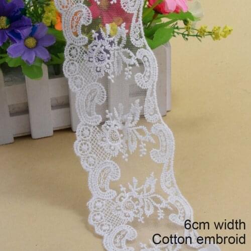 10yards 6cm width white cotton embroided lace ribbon guipure trim DIY wedding Accessories dolls lace african lace applique#3125