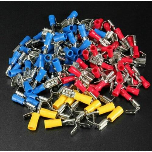 100Pcs Red&Blue&Yellow Piggyback Insulated Spade Crimp Terminal Connectors Kit