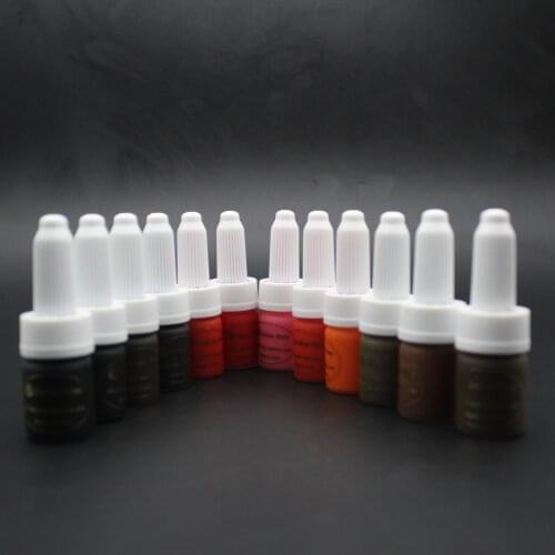 12Pcs Different Colors Permanent Makeup Micro Pigment 5ML Tattoo Ink Complete Kit For Eyebrow Lip