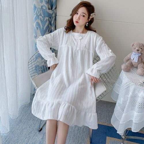 2021 Winter Long Sleeve Cute Lace Thick Warm Flannel Nightgown for Women Coral Velvet Sleepwear Long Dress Night Gown Nightdress