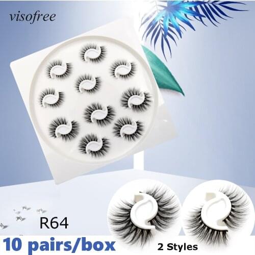 3D mink lashes 10pairs faux mink eyelashes set faux cils makeup false eyelashes natural wispy lashes pack visofree wholesale
