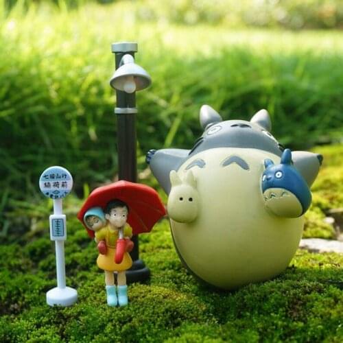 4pcs Fairy Garden Supplies Miniature Big Totoro Girl and Streelight Ghibli Studio Figurine Terrarium Accessories DIY Mini Garde