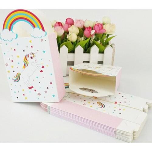 6pcs Unicorn Bag Paper Candy Gift Box Rainbow Handles Packaging Wedding Cardboard Dragee Cookie Bags Gift Bags Wrapping Supplies