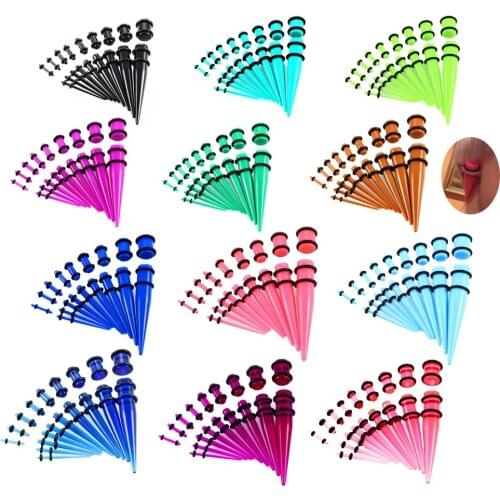 9Pairs Same Color Mix Size Acrylic Taper Ear Stretching kit Ear Plugs Set 18pcs 1.6MM-10MM UV Acrylic Ear Gauge Kit Body Jewelry