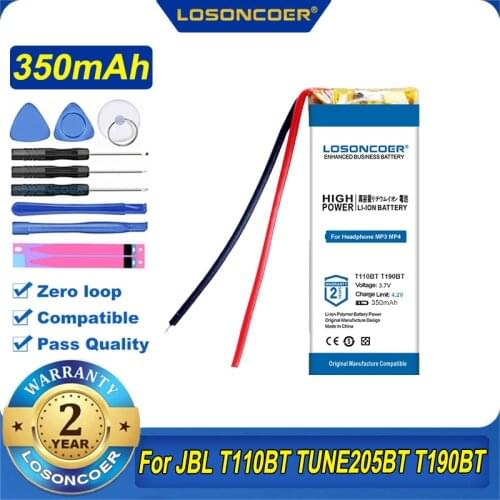 100% Original LOSONCOER T110BT Battery 350mAh For JBL T110BT TUNE205BT T190BT T120 Headset
