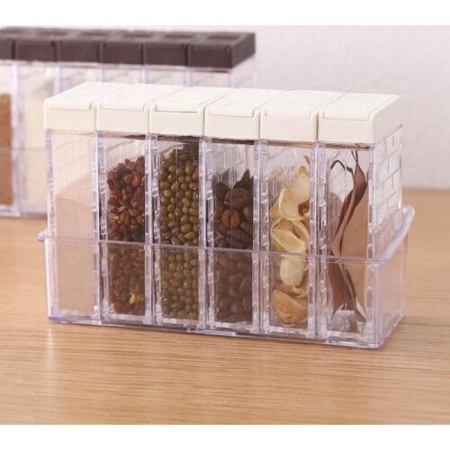 6pcs Household Kitchen Seasoning Box Jar Transparent Salt Pepper Spice Storage Container Kitchen Spice Cumin Bottle Kitchen Tool