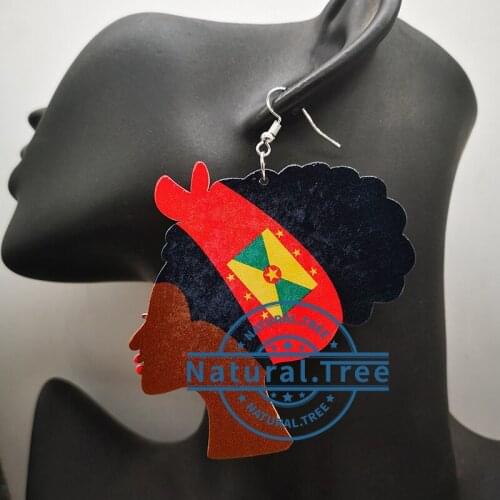 Free Shipping! Grenada Flag Girl Wooden Earrings
