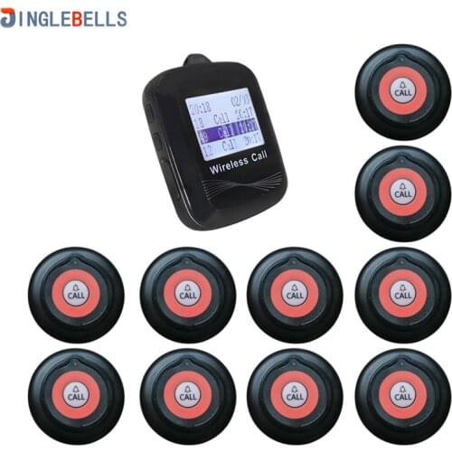 Restaurant Wireless Waiter Pager 1 Watches Receiver Big Screen+ 10 Single Key Transmitter with Long Distance