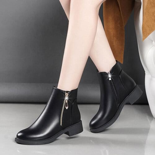 Black leather boots lady casual autumn winter comfortable shoes women ankle boots 2020 fashion