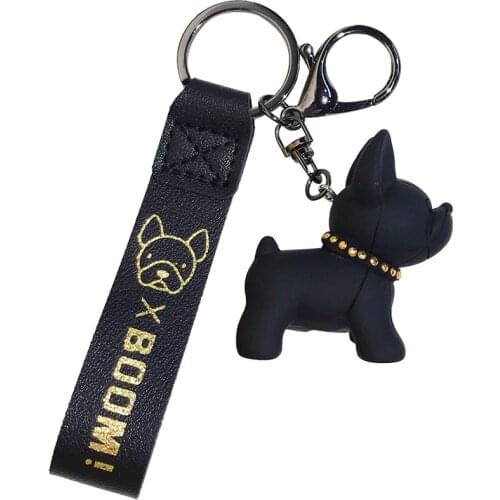 Cartoon French Bulldog Keychains PU Leather Rope Key Rings Punk Style Pendant Dog Keychains for Women Child Mens Car Key Chain