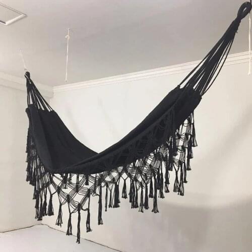 Deluxe Double Hammock Nordic Bohemian Boho Tassel Brazilian Macrame Fringed Hammock Net Swing Hanging Chair 200*150/ 240*150cm