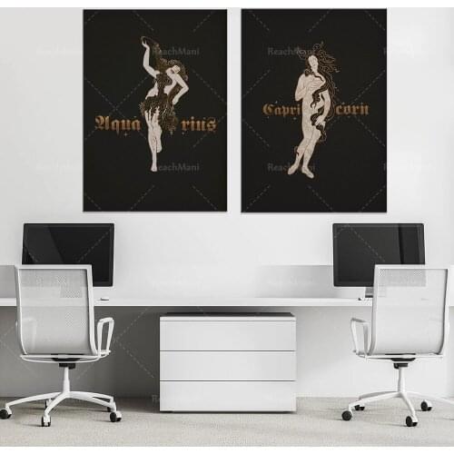 Gothic Black and White Capricorn Aquarius Print | Astrology Home Decor Prints-Art Prints