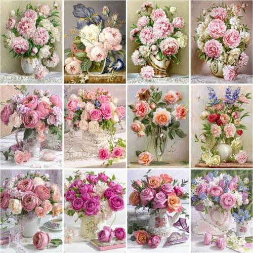 HUACAN Diamond Painting Vase Of Flower 5D Diy Wall Art Diamond Embroidery Rose Mosaic Bedroom Decoration