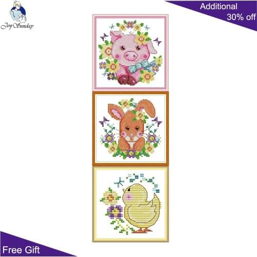 Joy Sunday Animal KB097 KB098 KB099 14CT 11CT Counted and Stamped Home Decor Happy Farm Pig Rabbit Chicken Cross Stitch kits