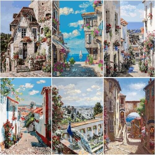 CHENISTORY 60x75cm Frame Paint By Number For Adults Town Picture By Numbers Acrylic Paint On Canvas Home Decors Artwork