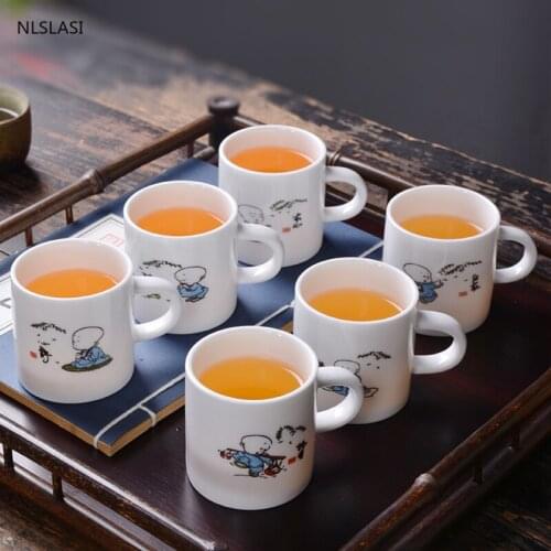 6 pcs/set Ceramic teacup With handle Coffee cup Boutique small tea bowl Chinese porcelain Tea set Accessories Master Tea cup
