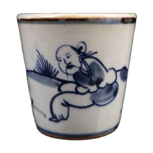 China Old Porcelain A Pair Of Blue And White Figure Pattern Tea Cups