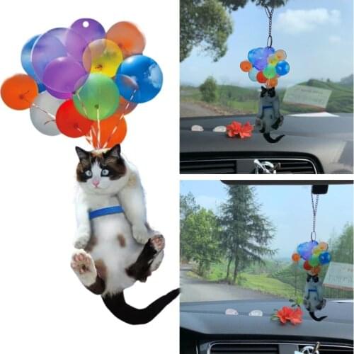 Cute Cartoon Modeling Car Pendant Auto Interior Accessories Colorful Balloons Acrylic Cat Rearview Mirror Decoration Pendant
