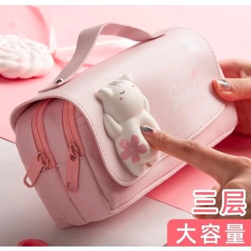 Adorable 3D Pencil Case Stationery Organizer School Supplies for Girls EVA Pink Pen Pouch Holder Kawaii Eraser Bag Squishy Bear