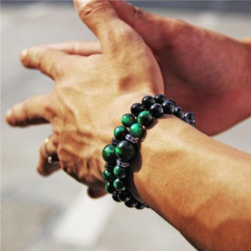 Fashion Men Bracelet Natural Tiger Eye Stone Beads Bracelet Micro Pave CZ Beads Charm Bracelet Jewelry Women Men Gift Pulseira