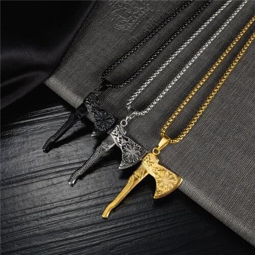 Nordic Fashion Popular Stainless Steel Double Sided Viking Tomahawk Color Gold Black Necklace Men Pendant Jewelry On The Neck