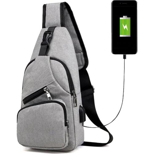 2020 Mens Shoulder Bag Sling Chest Pack Canvas USB Charging Sports Crossbody Handbag Travel Knapsack Male Chestbags Mochila