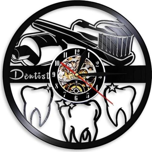 Dental Office Wall Sign 3D Decorative Vinyl Clock Teeth Vinyl Record Wall Clock Modern Design Wall Watch Gifts for Dentist
