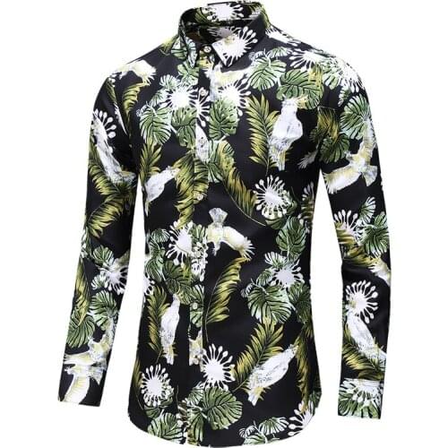 New Men Flower Printed Long Sleeve Casual Shirt Male Holiday Party Slim Dress Shirts Camisa Masculina Plus Size 5XL 6XL 7XL