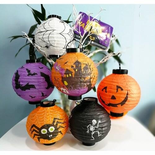 New Halloween Decoration Items Hanging Paper Lantern Folding LED Light Pumpkin Spider Portable Lampion Hanging Ball In/Outdoor
