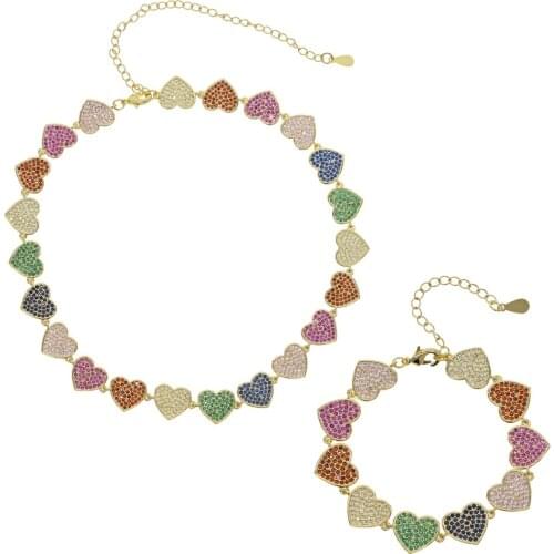 Colorful heart charm bracelet necklace set fashion 2021 Valentines Day gift for girlfriend lover fashion jewelry
