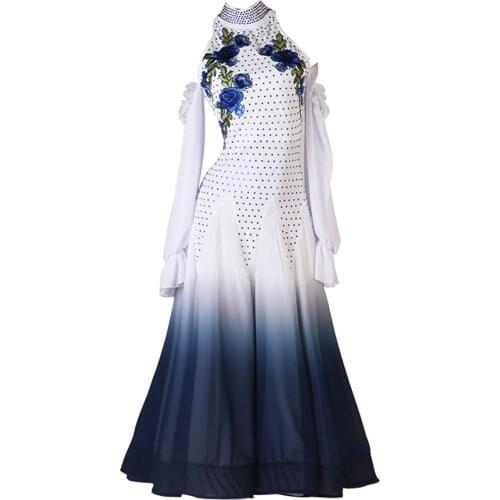 Big Wing Green Ballroom Dance Competition Dress With Rhinestones Waltz Dress Social Dance Dress Rumba Dance Costumes Ball Gown