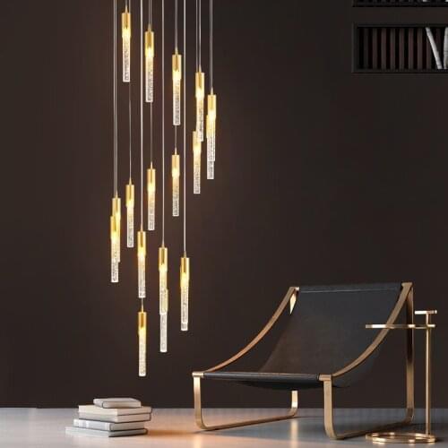 Post-modern Villa Stair Crystal Pendant Lights Living Room Staircase Home Decor Hanging Lights Luxury Long Simple Crystal Lamps