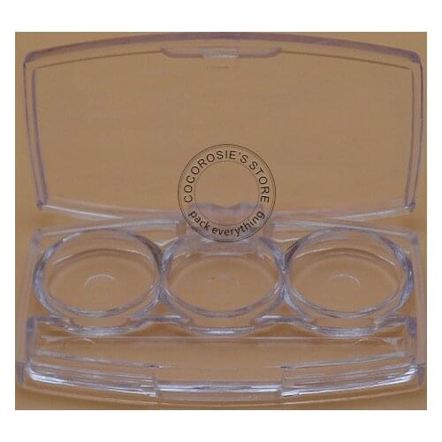 30 pieces/lot) Empty clear Eye shadow case 3 Pan makeup compact mini small Eyeshadow Palette Case with 3 compartments