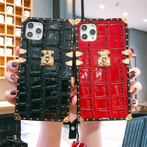 Luxury Crocodile Skin Square Lanyard Phone Case For iPhone SE 11Pro MAX XS MAX XR 7 8 Plus Vintage Classic Pattern Leather Cover