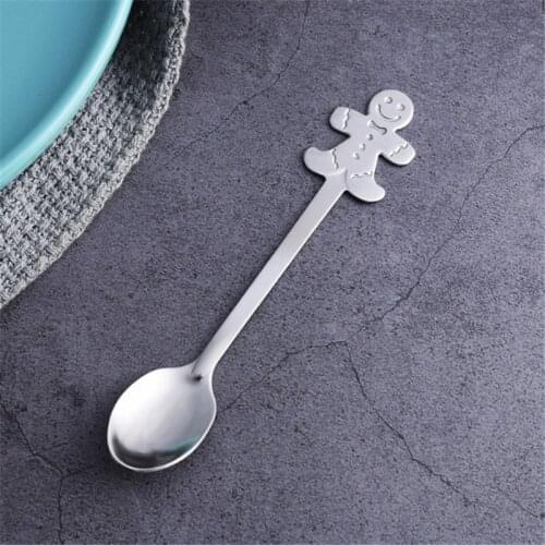 Stainless Steel Gingerbread Man Christmas Spoon 2020 Navidad Coffee Dessert Spoon Tableware Christmas Decorations for Home Kerst