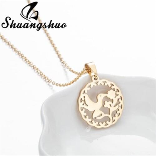 Shuangshuo Stainless Steel Necklace Fashion Animal Peace Dove Pendant Necklace Olive Branch Leaf Necklace Women Accessories