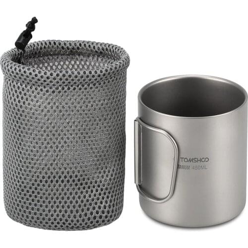 TOMSHOO Outdoor Camping Hiking 220/350/450/600ml Double Wall Titanium Water Cup Coffee Tea Mug Home Office Picnic Cup