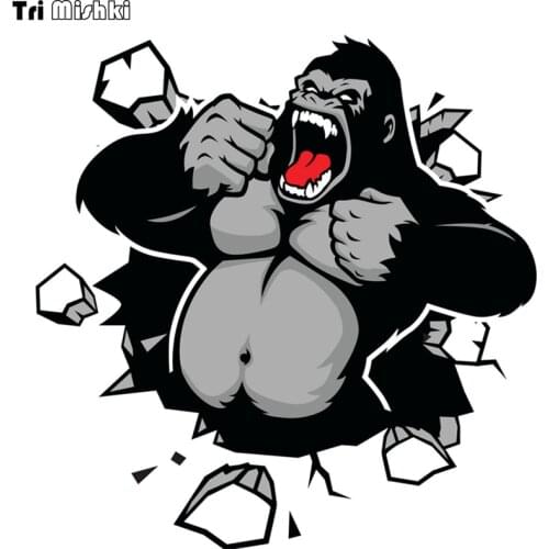 Tri Mishki WCS110 14*14.5cm angry gorilla breaking the wall car sticker funny colorful car stickers auto automobile decals