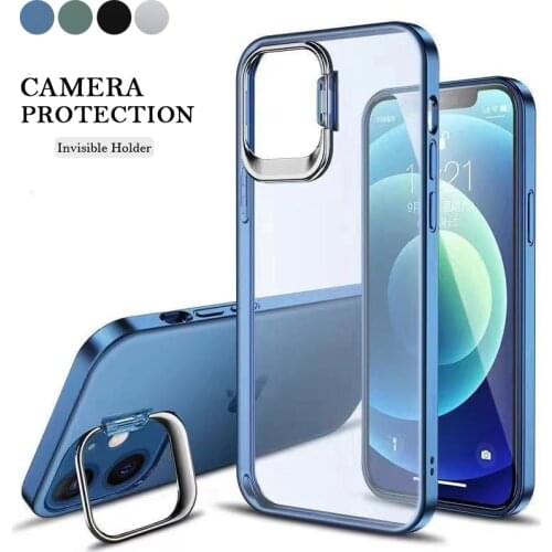 Ultra-thin Invisible Holder Phone Case For iPhone 12 Pro Camera Lens Protection For iPhone 12 Mini 11 Pro Max Matte Cover