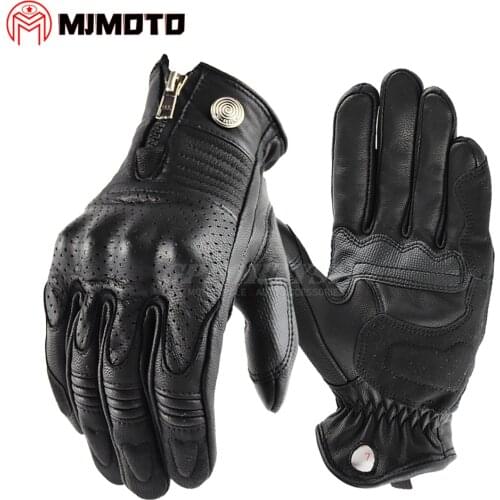 Brown Cowhide Gloves Leather Motorcycle Riding Gloves Mens Retro Motorbike Guantes Glove Motorcyclist Black Moto Accessories