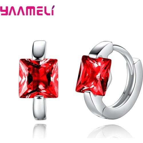 Hot Selling Fashion 925 Sterling Silver Jewelry Elegant Top Quality Charming Square Cubic Crystal Hoop Earrings For Women Girls