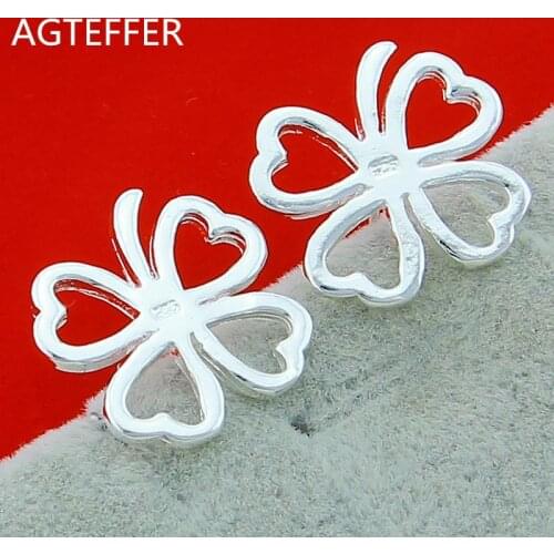 AGTEFFER 925 Sterling Silver Empty Four-leaf Clover Earrings Ladies Fashion Pendant Wedding Engagement Party Jewelry Gift