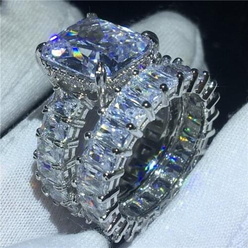 Vintage Princess cut 925 Sterling Silver ring sets AAAAA cz Stone Luxury Engagement Wedding Band Rings for women Fashion Jewelry