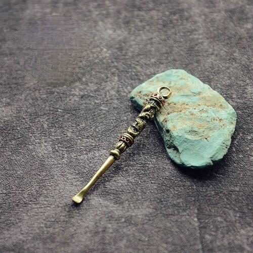 1pcs Brass Personality Adult Ear Scraper Personality Key Ring Accessories Key Pendant New Inset Diamond Carved Dragon Ear Spoon