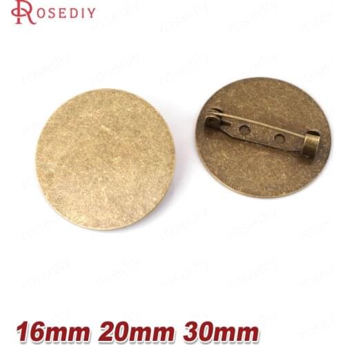 10PCS 16MM 20MM 30MM Antique Bronze Brass Round Flat Brooch Base Brooch Pins Diy Jewelry Findings Accessories Wholesale