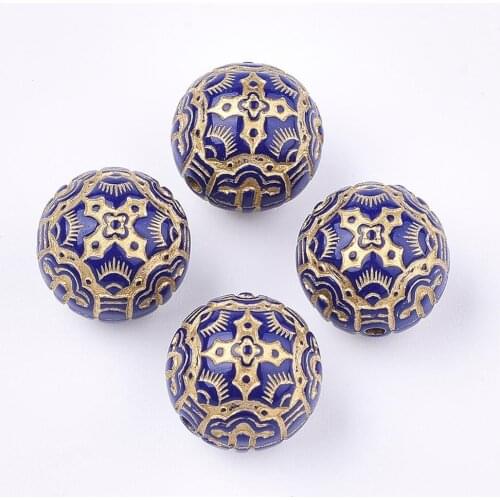 20pcs 14mm Round Plating Acrylic Beads Metal Enlaced Golden Plated, OldLace, DarkBlue, 14mm Hole: 1mm